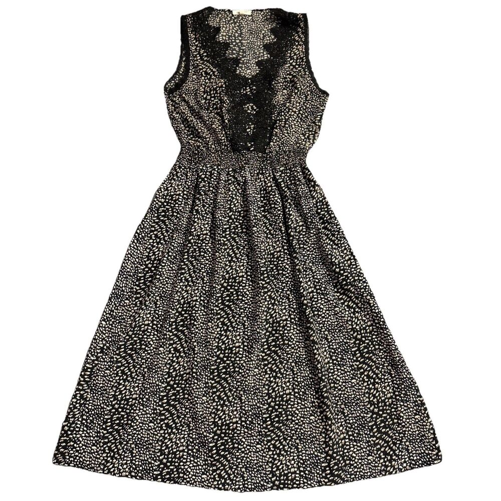 Mystree Y2K Flowy Black Animal Print Womens Dress Lace Artsy Sz. S Boho Hippie